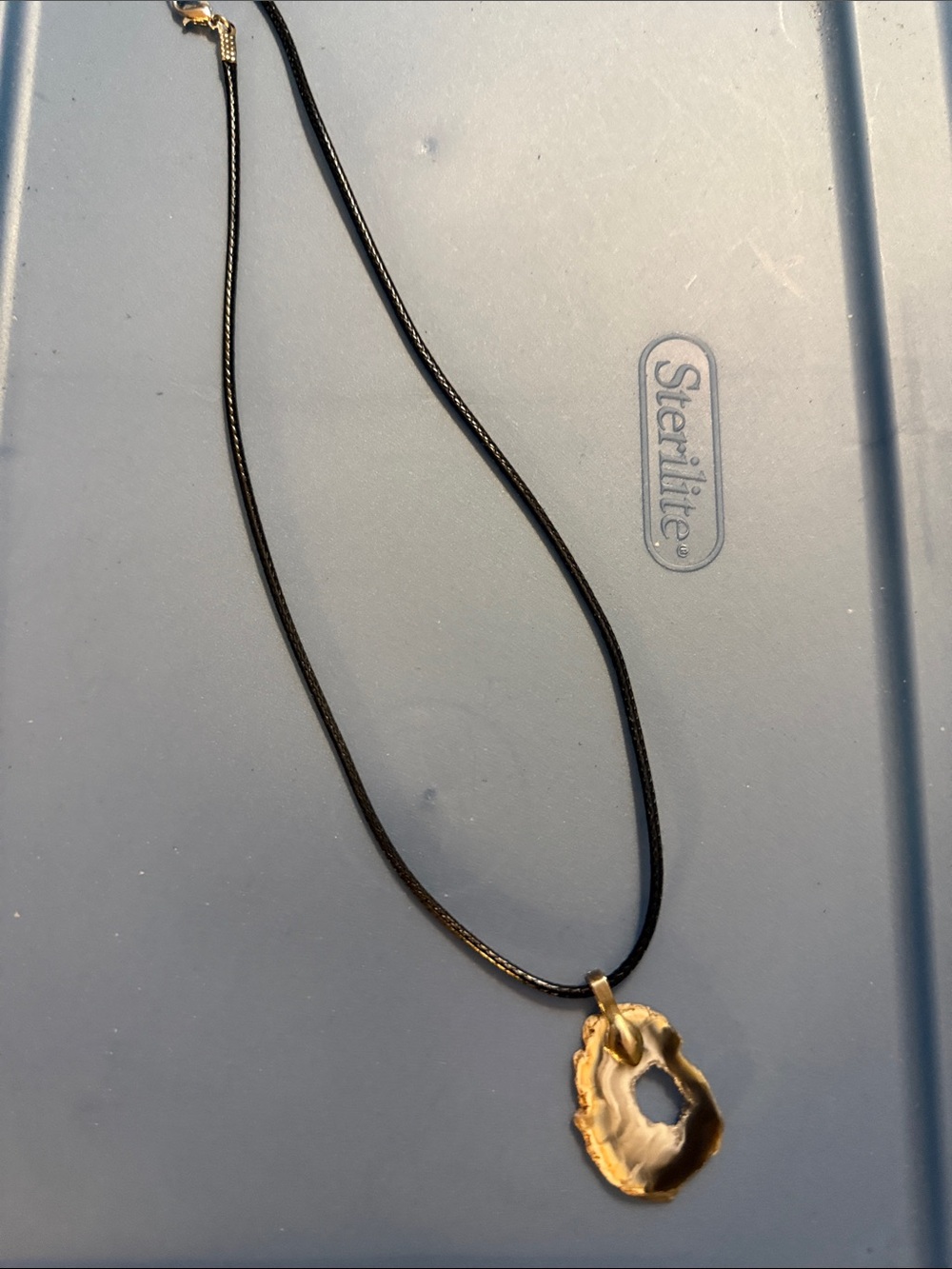 Gold Organic Agate Pendant Necklace on Black Cord